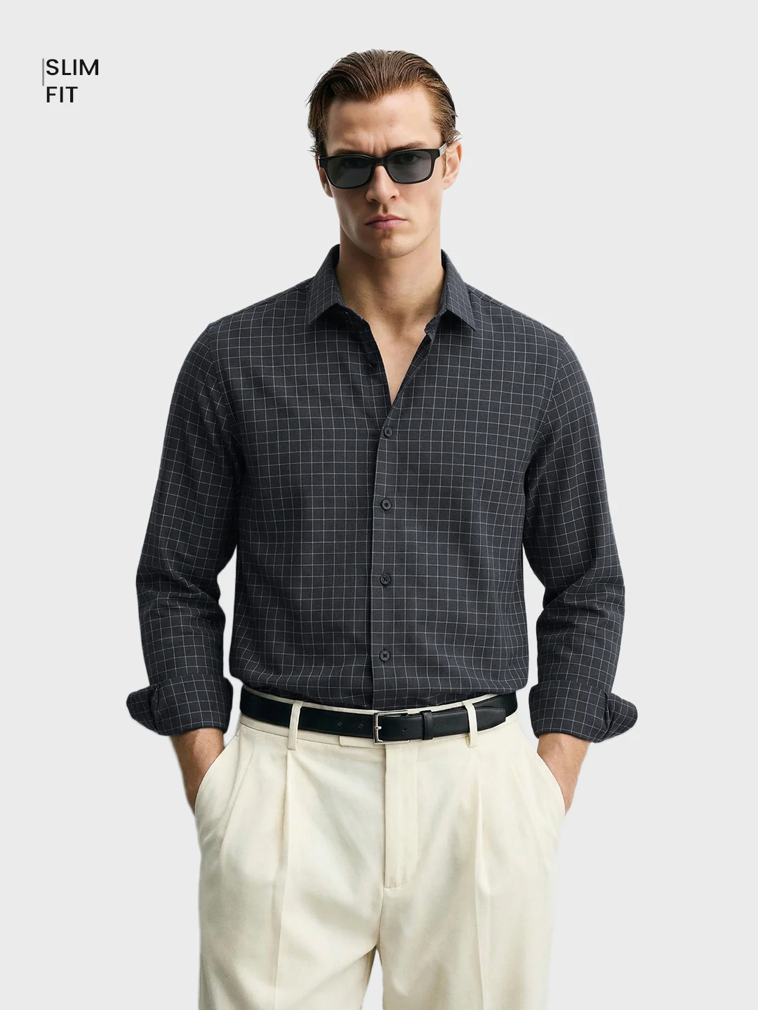 Men's Black Slim Fit Checked Casual Shirt - Image 2