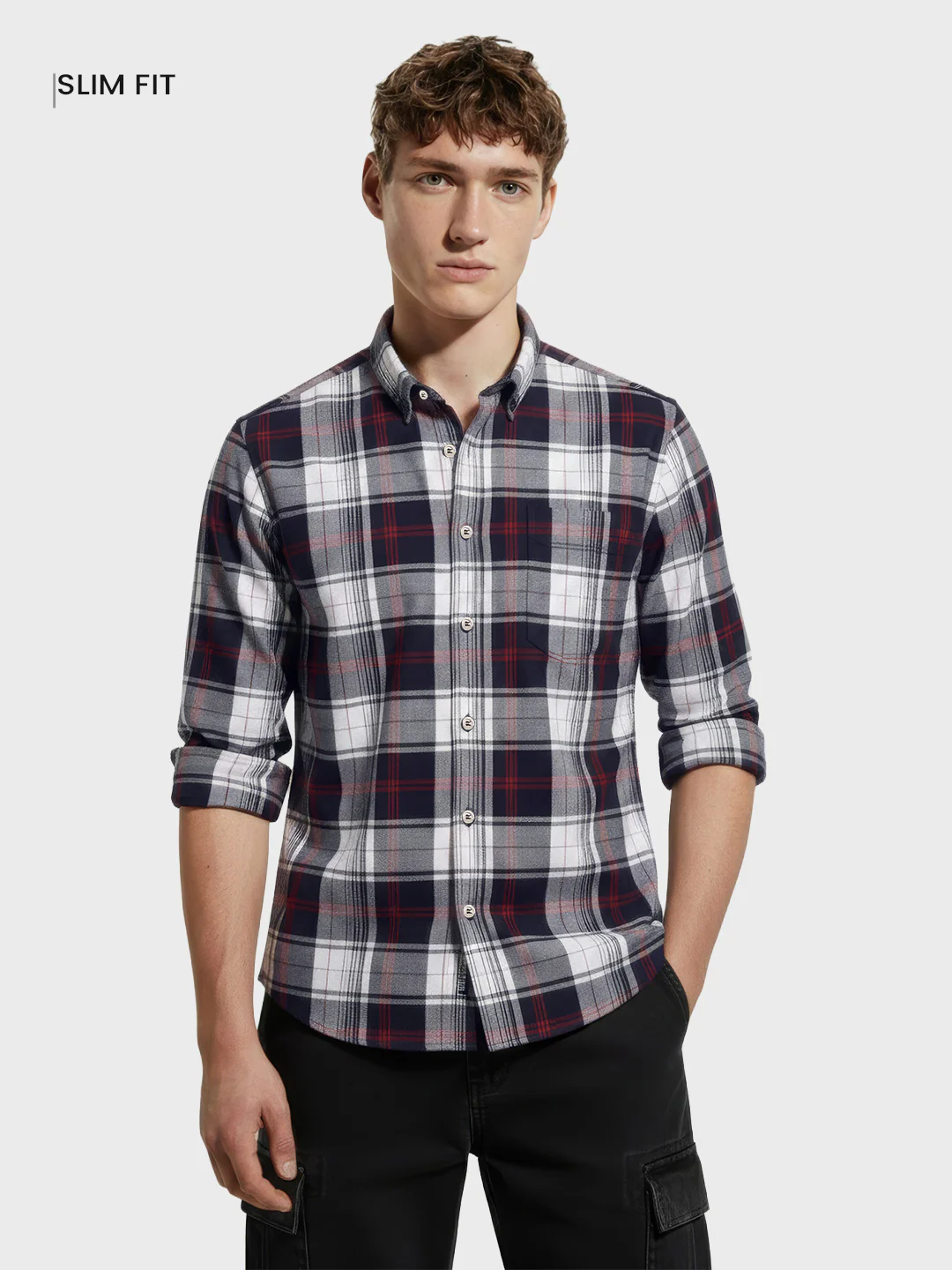 Men's Black Slim Fit Checked Casual Shirt - Image 2