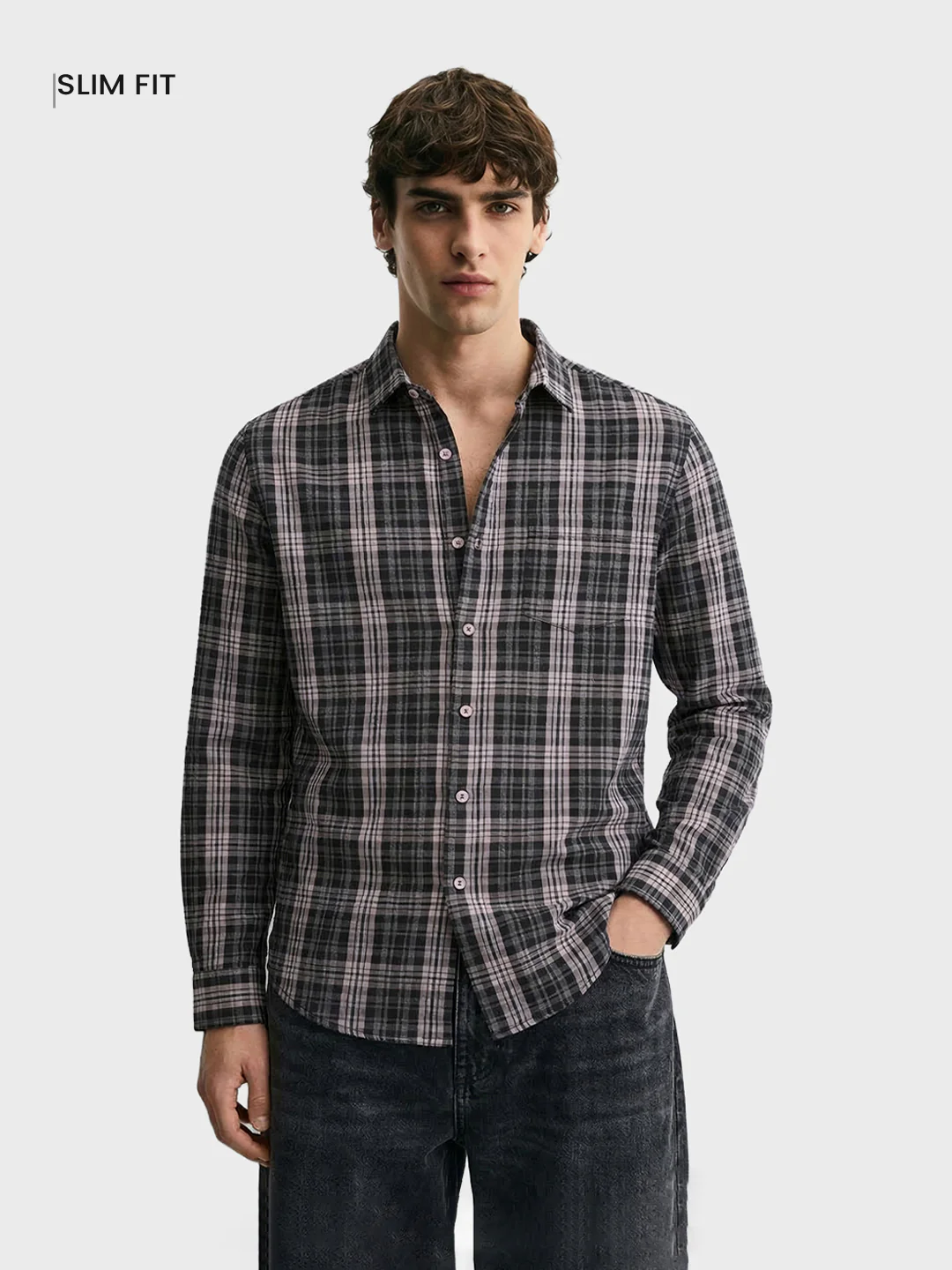 Men's Black Slim Fit Checkered Casual Shirt - Image 2