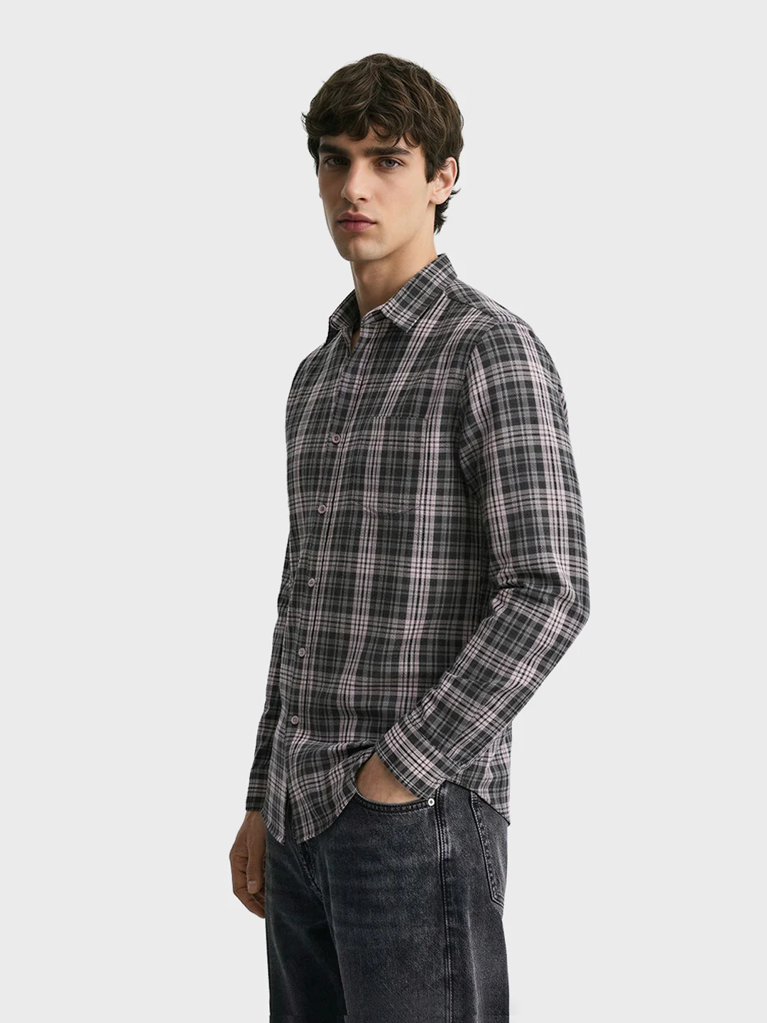 Men's Black Slim Fit Checkered Casual Shirt - Image 4