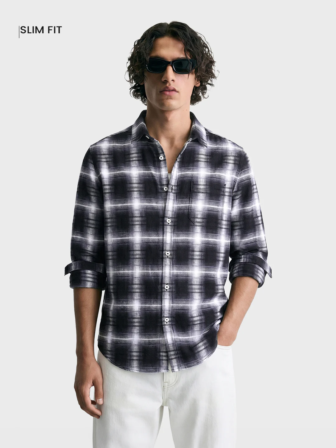 Men's Black Slim Fit Checkered Casual Shirt - Image 2