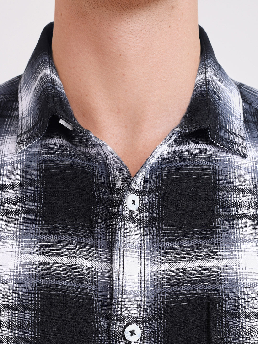 Men's Black Slim Fit Checkered Casual Shirt - Image 3