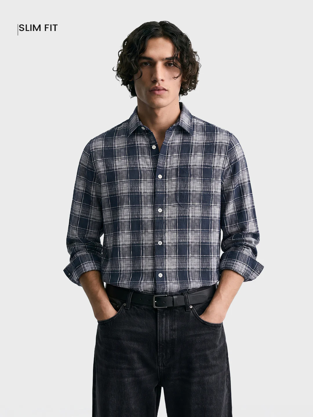 Men's Black Slim Fit Checkered Casual Shirt - Image 2