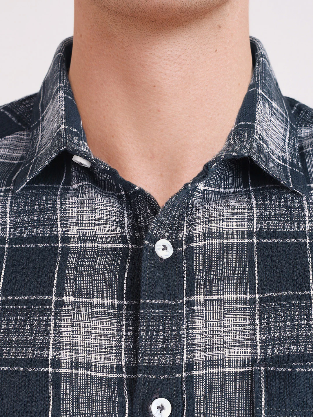 Men's Black Slim Fit Checkered Casual Shirt - Image 3