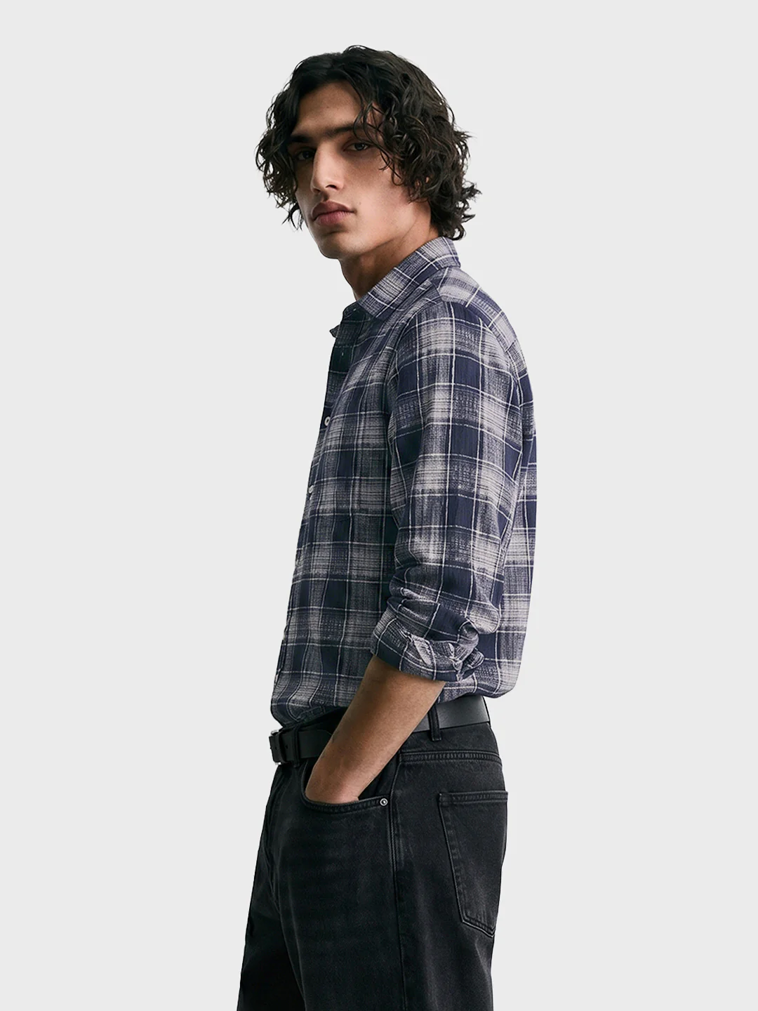 Men's Black Slim Fit Checkered Casual Shirt - Image 4