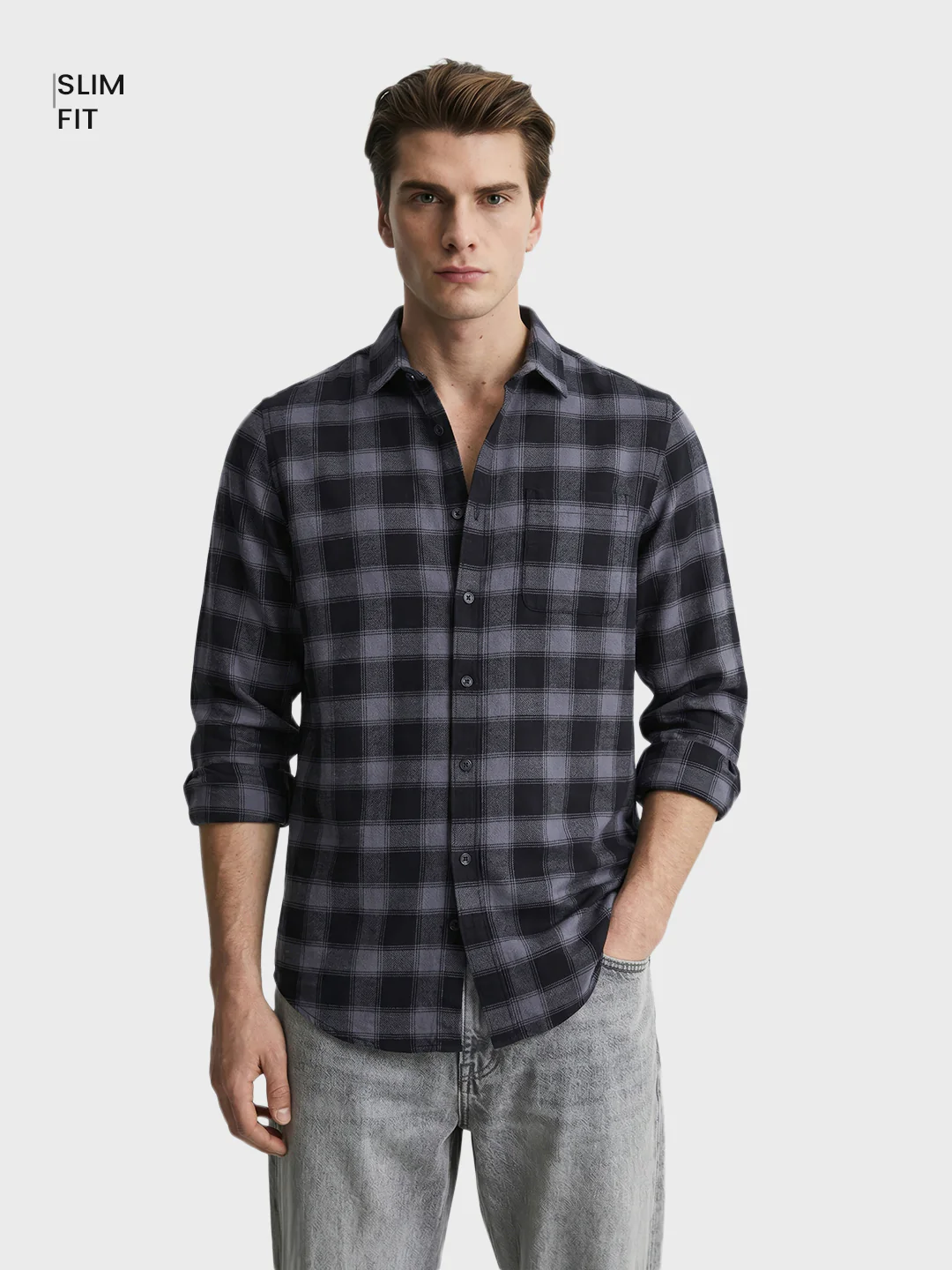Men's Black Slim Fit Checkered Casual Shirt - Image 2