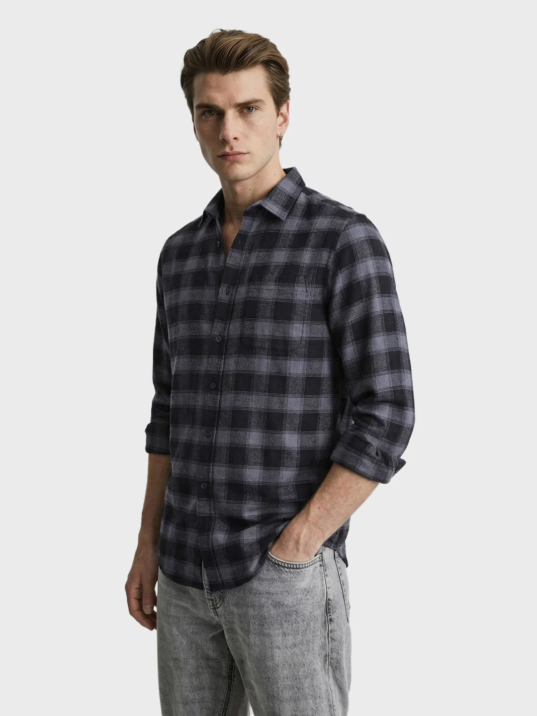 Men's Black Slim Fit Checkered Casual Shirt - Image 4