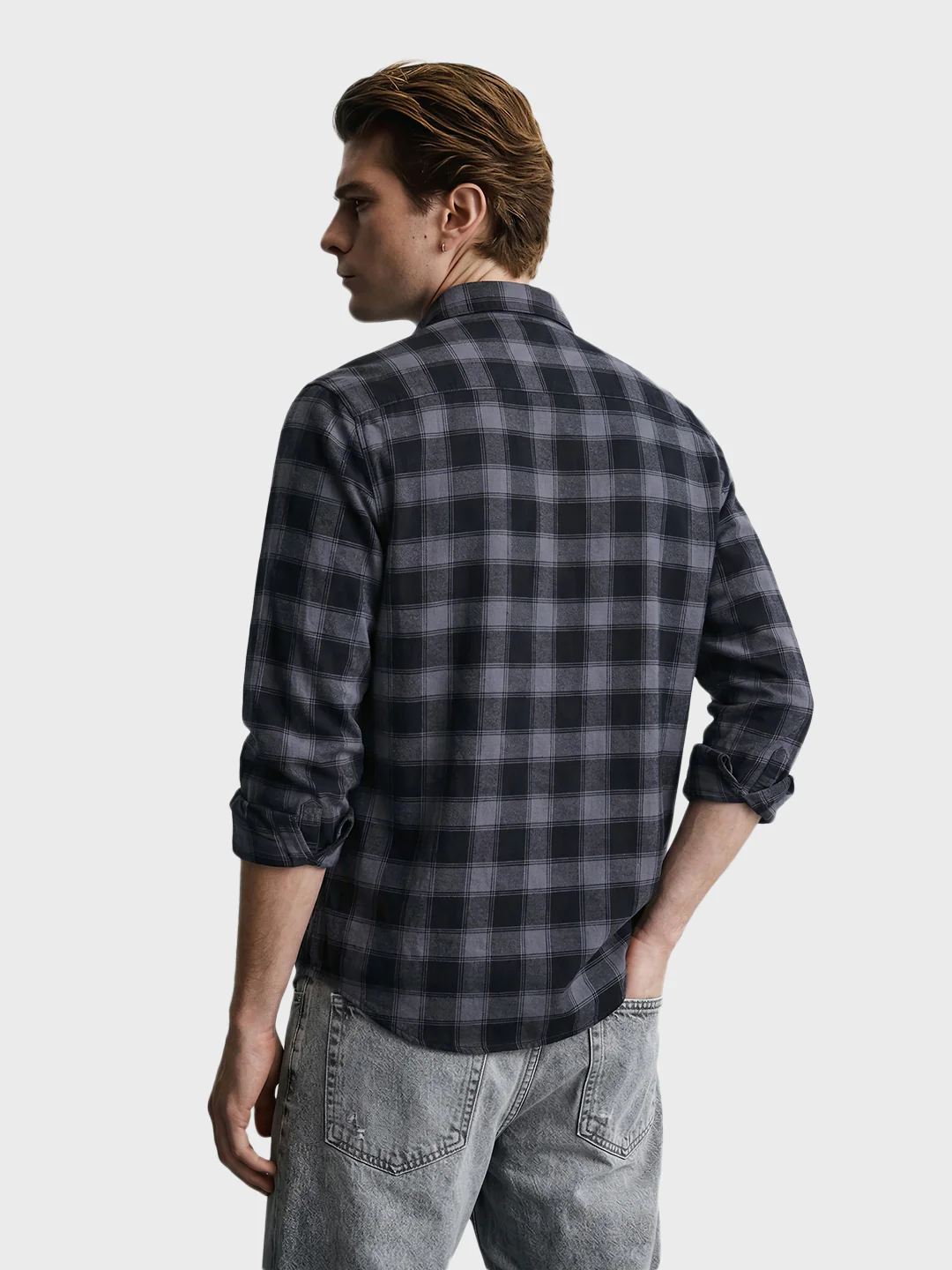 Men's Black Slim Fit Checkered Casual Shirt - Image 5