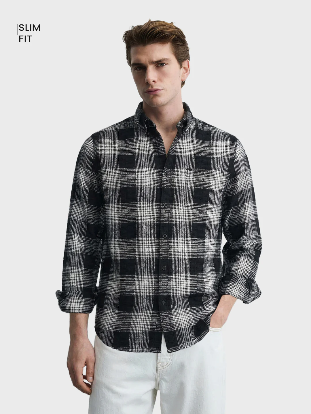 Men's Black Slim Fit Checkered Casual Shirt - Image 2