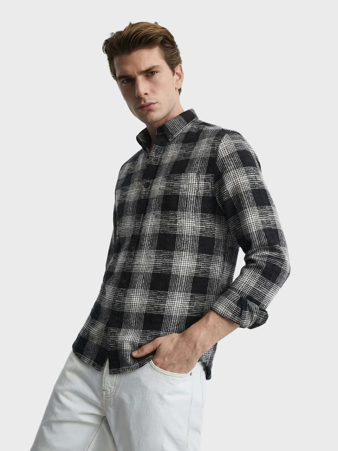 Men's Black Slim Fit Checkered Casual Shirt - Image 4