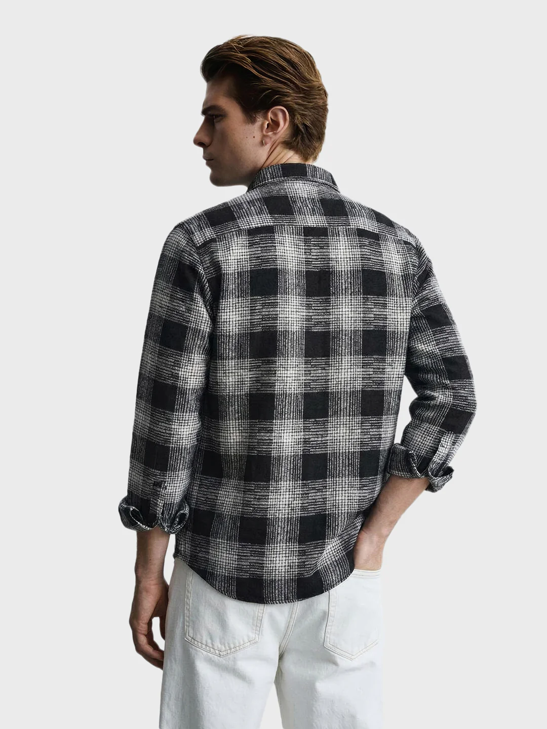 Men's Black Slim Fit Checkered Casual Shirt - Image 5