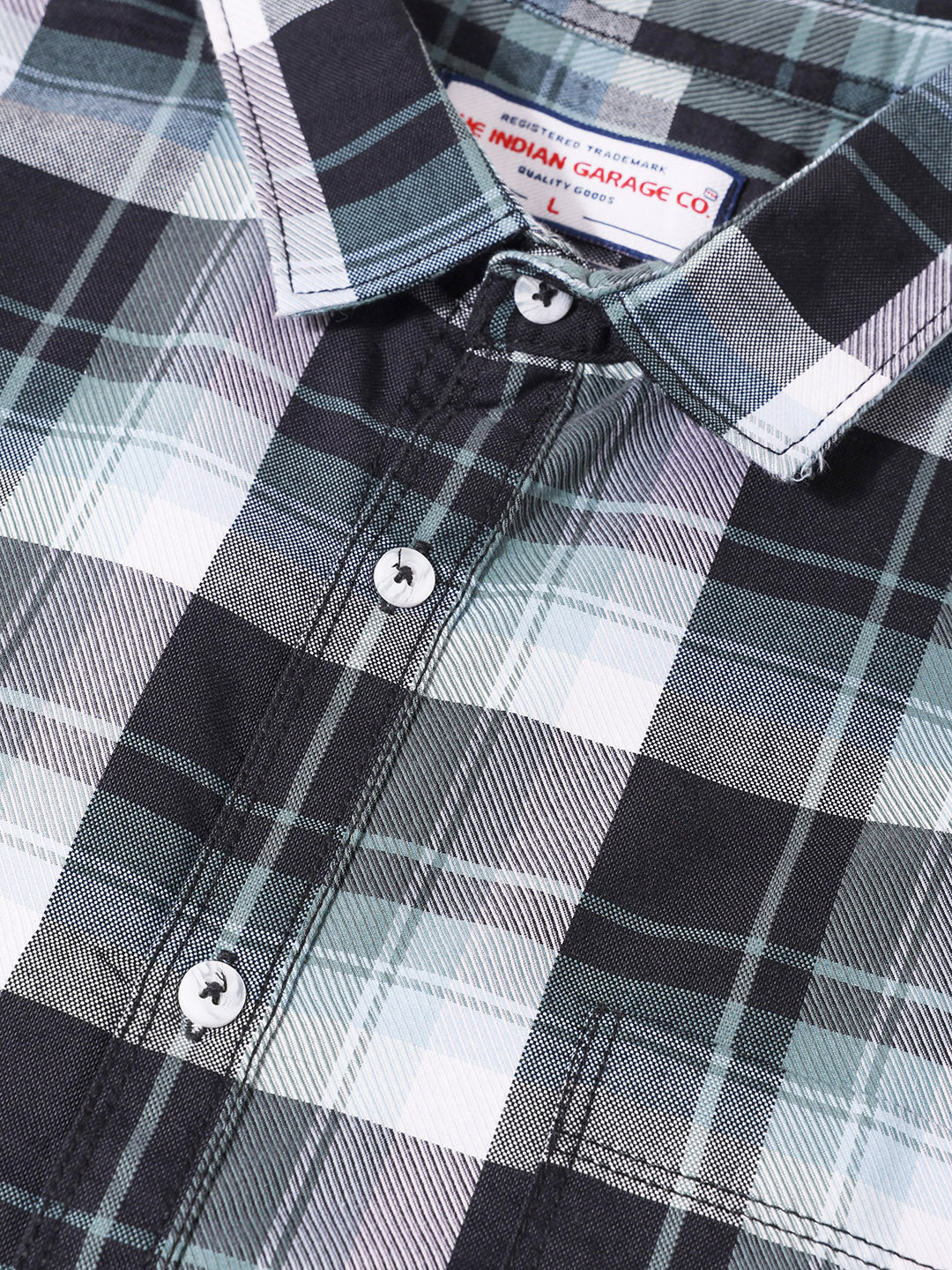 Men's Black Slim Fit Checkered Casual Shirts - Image 3