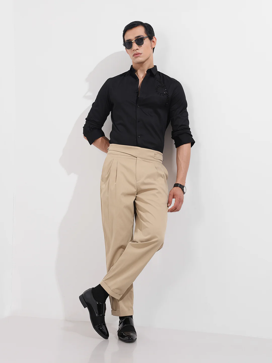 Men's Black Slim Fit Embellishment Party Wear Shirt - Image 2
