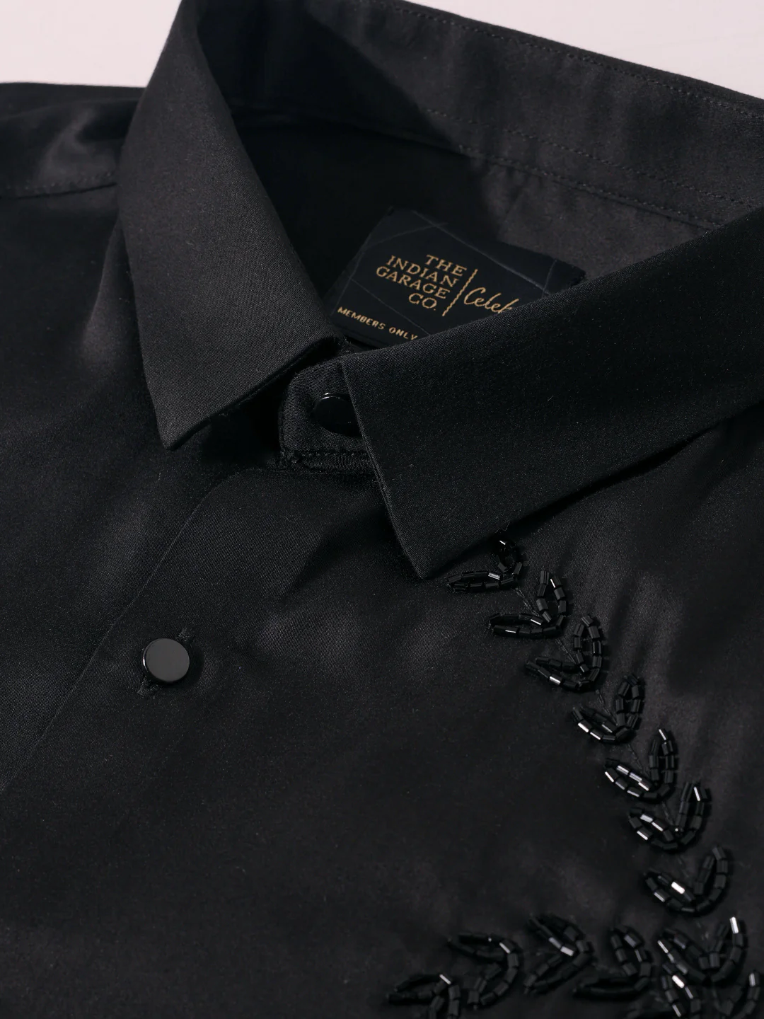 Men's Black Slim Fit Embellishment Party Wear Shirt - Image 3