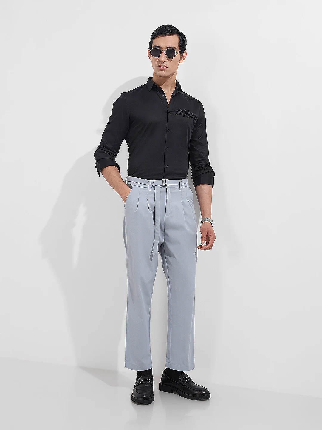 Men's Black Slim Fit Embellishment Party Wear Shirt - Image 2