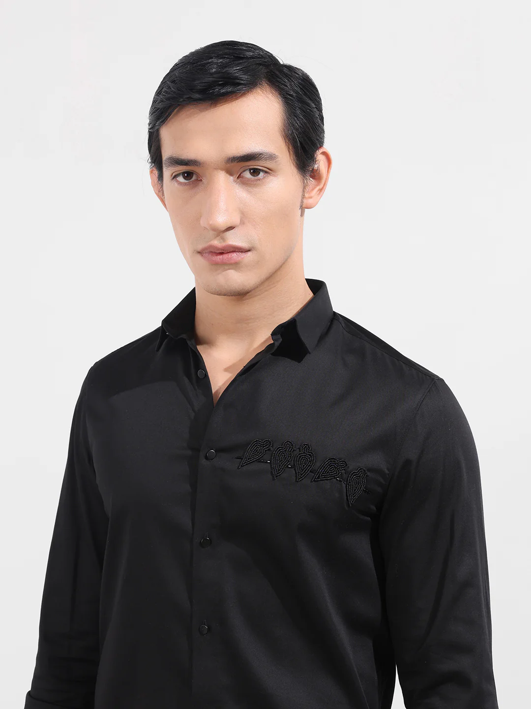 Men's Black Slim Fit Embellishment Party Wear Shirt - Image 5