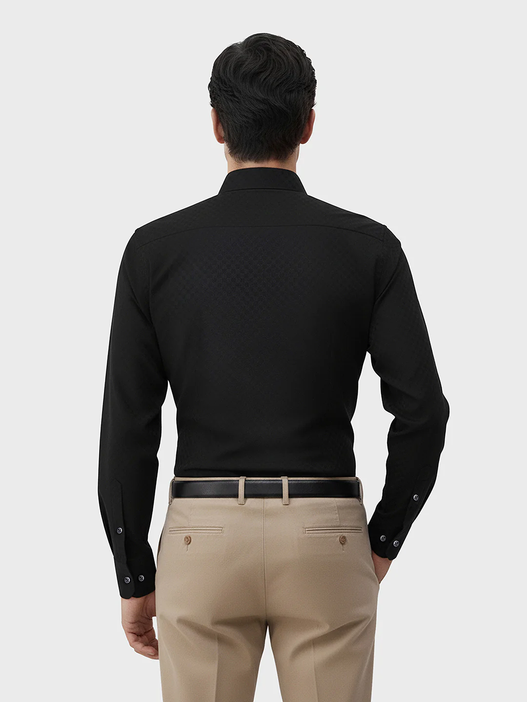 Men's Black Slim Fit Geometric Print Formal Shirt - Image 2