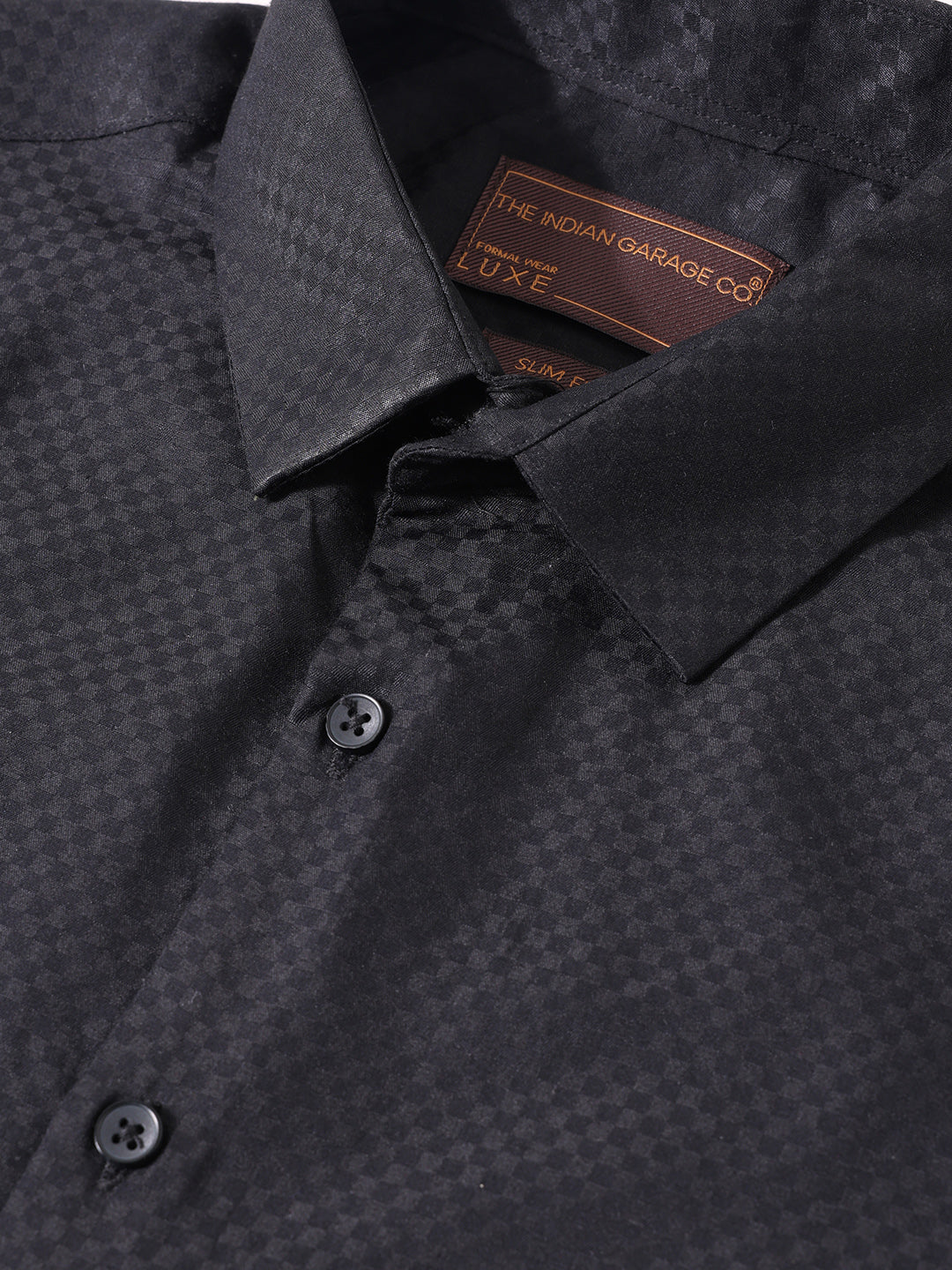 Men's Black Slim Fit Geometric Print Formal Shirt - Image 5