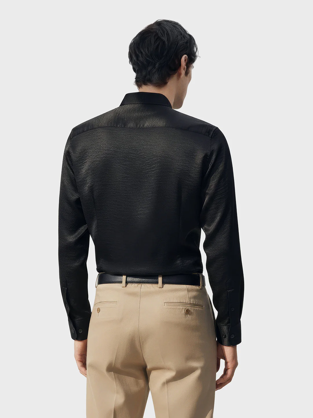 Men's Black Slim Fit Party Wear Solid Shirt - Image 2