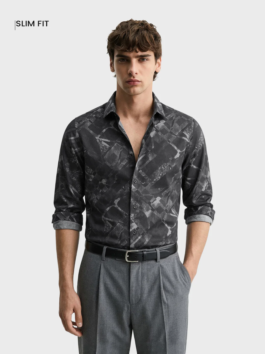 Men's Black Slim Fit Printed Casual Shirt - Image 2