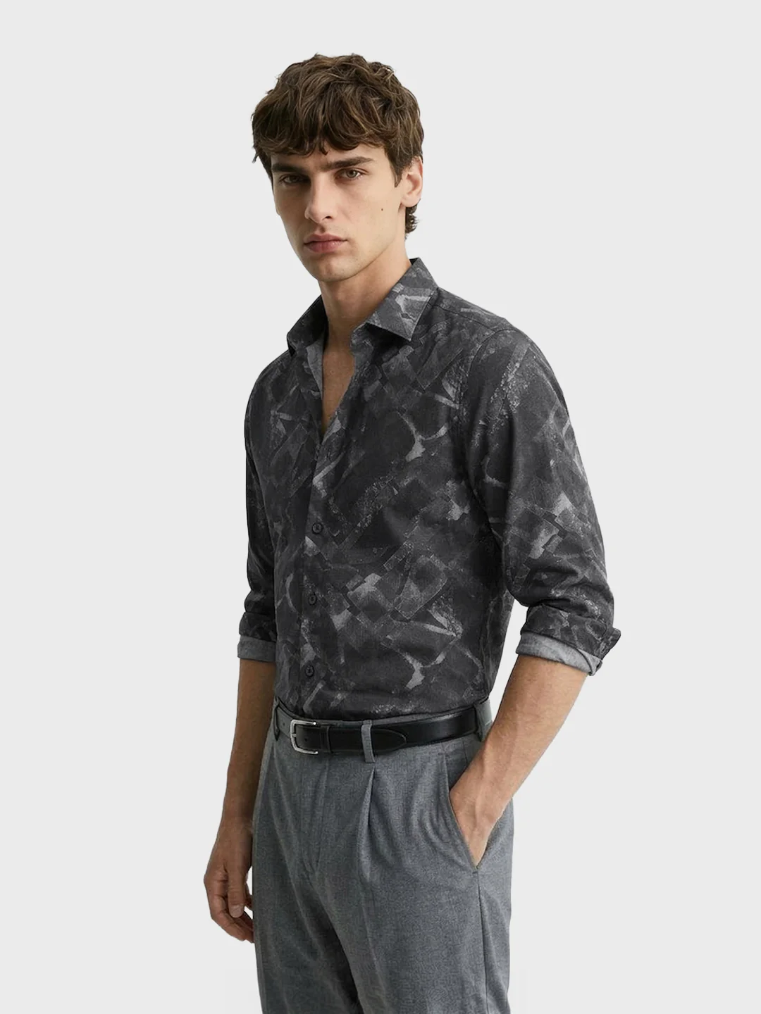 Men's Black Slim Fit Printed Casual Shirt - Image 3