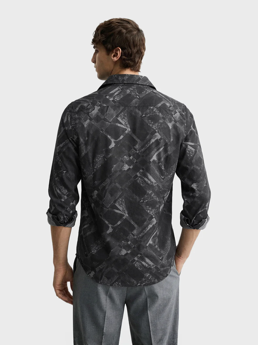 Men's Black Slim Fit Printed Casual Shirt - Image 4