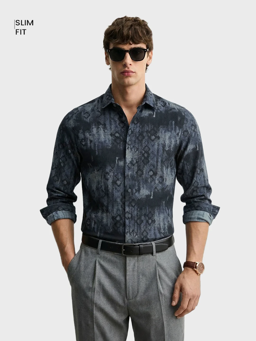 Men's Black Slim Fit Printed Casual Shirt - Image 2