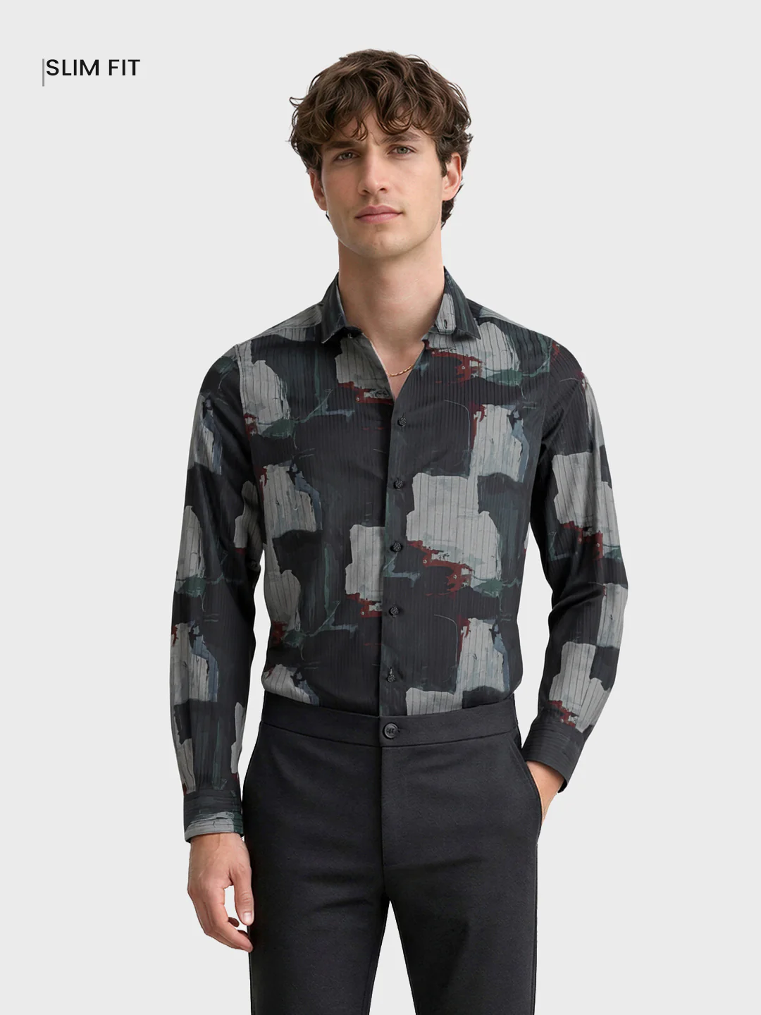 Men's Black Slim Fit Printed Casual Shirt - Image 2