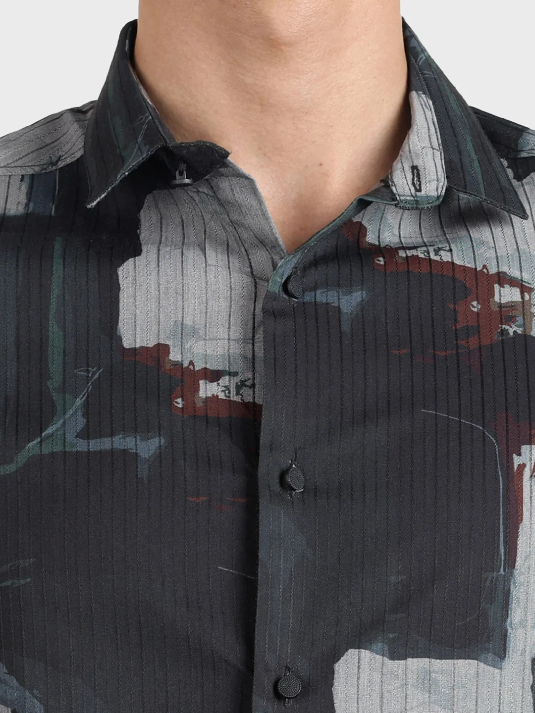 Men's Black Slim Fit Printed Casual Shirt - Image 3