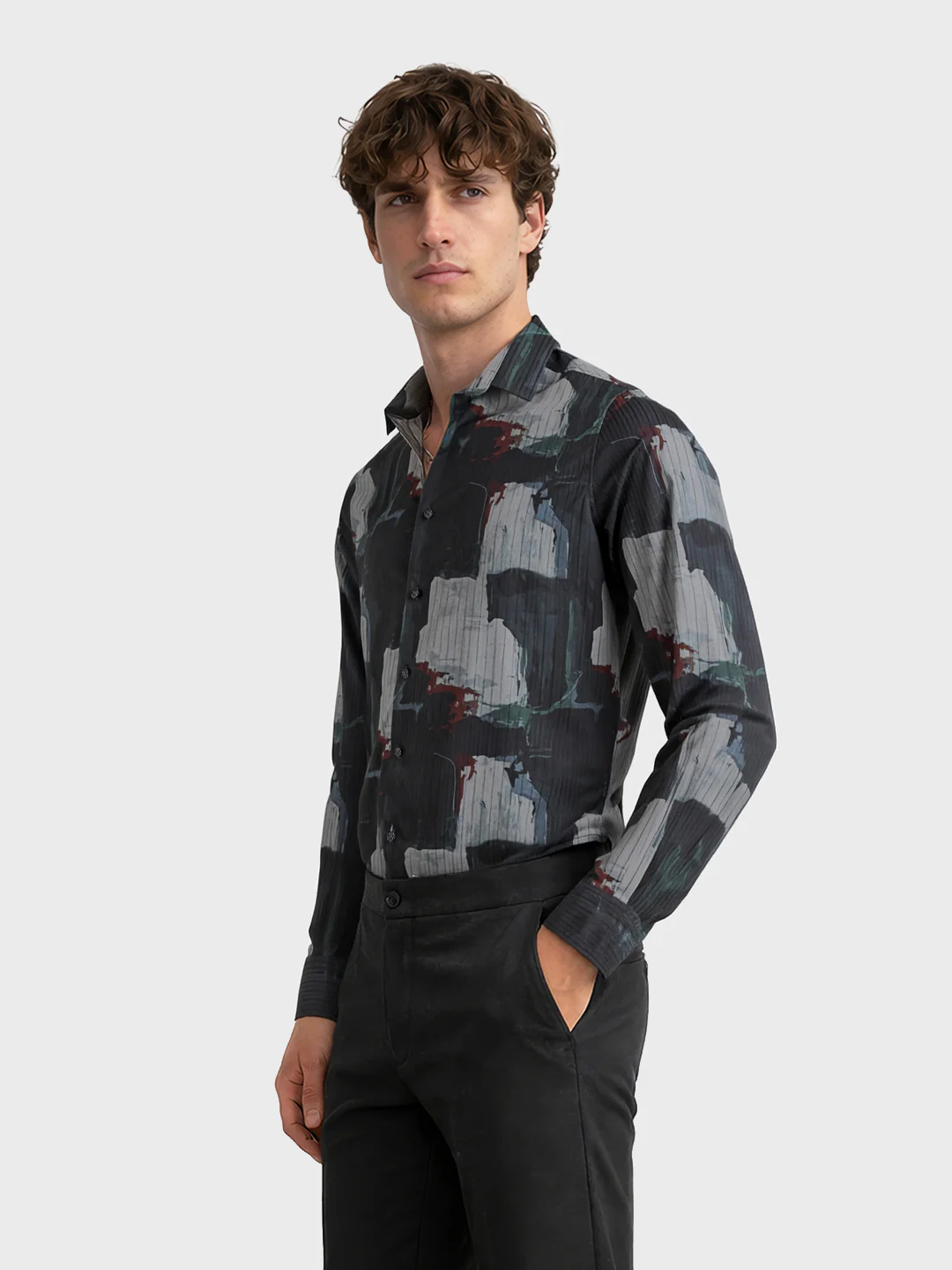 Men's Black Slim Fit Printed Casual Shirt - Image 4