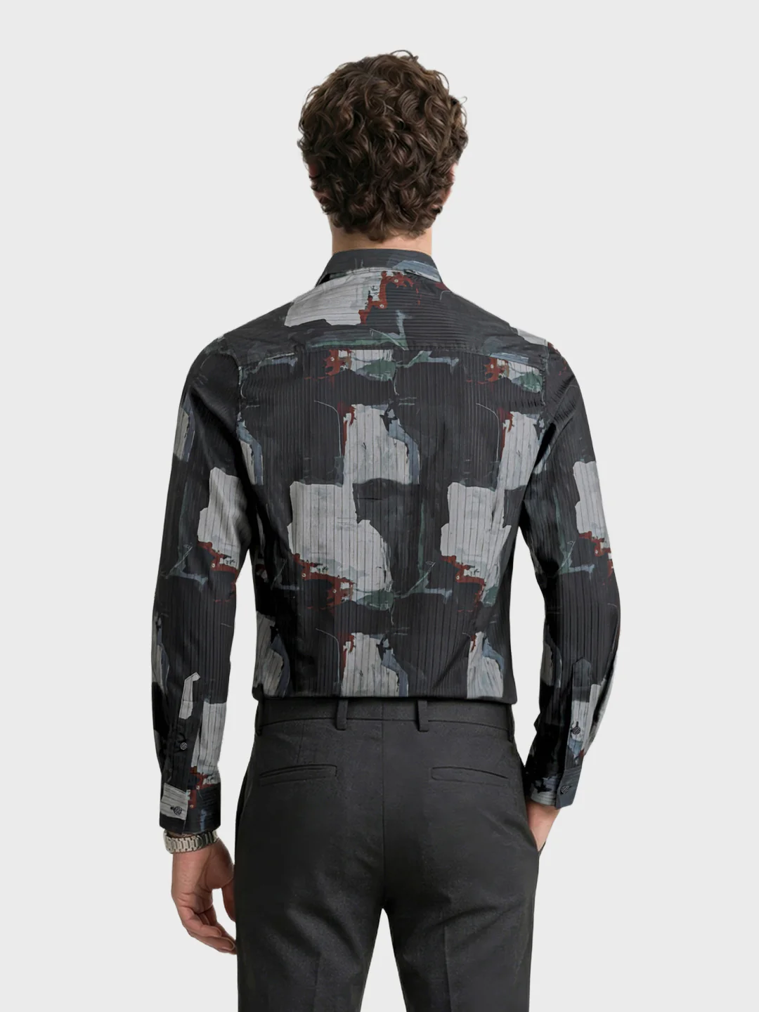 Men's Black Slim Fit Printed Casual Shirt - Image 5