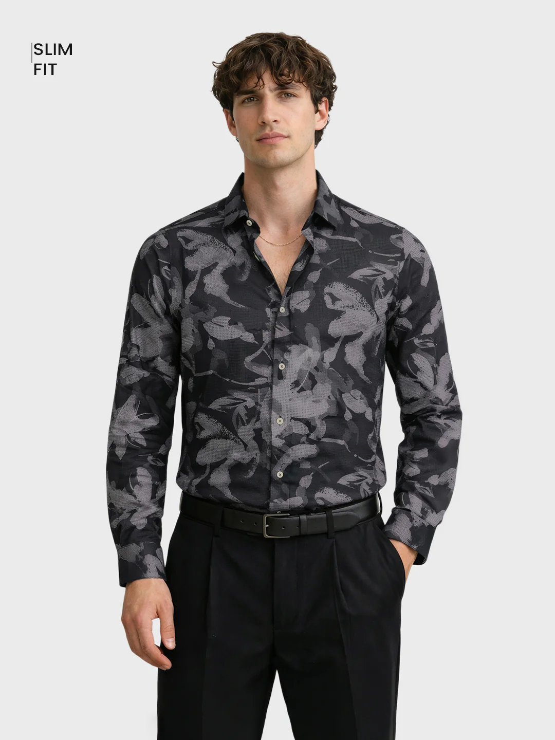 Men's Black Slim Fit Printed Casual Shirt - Image 2