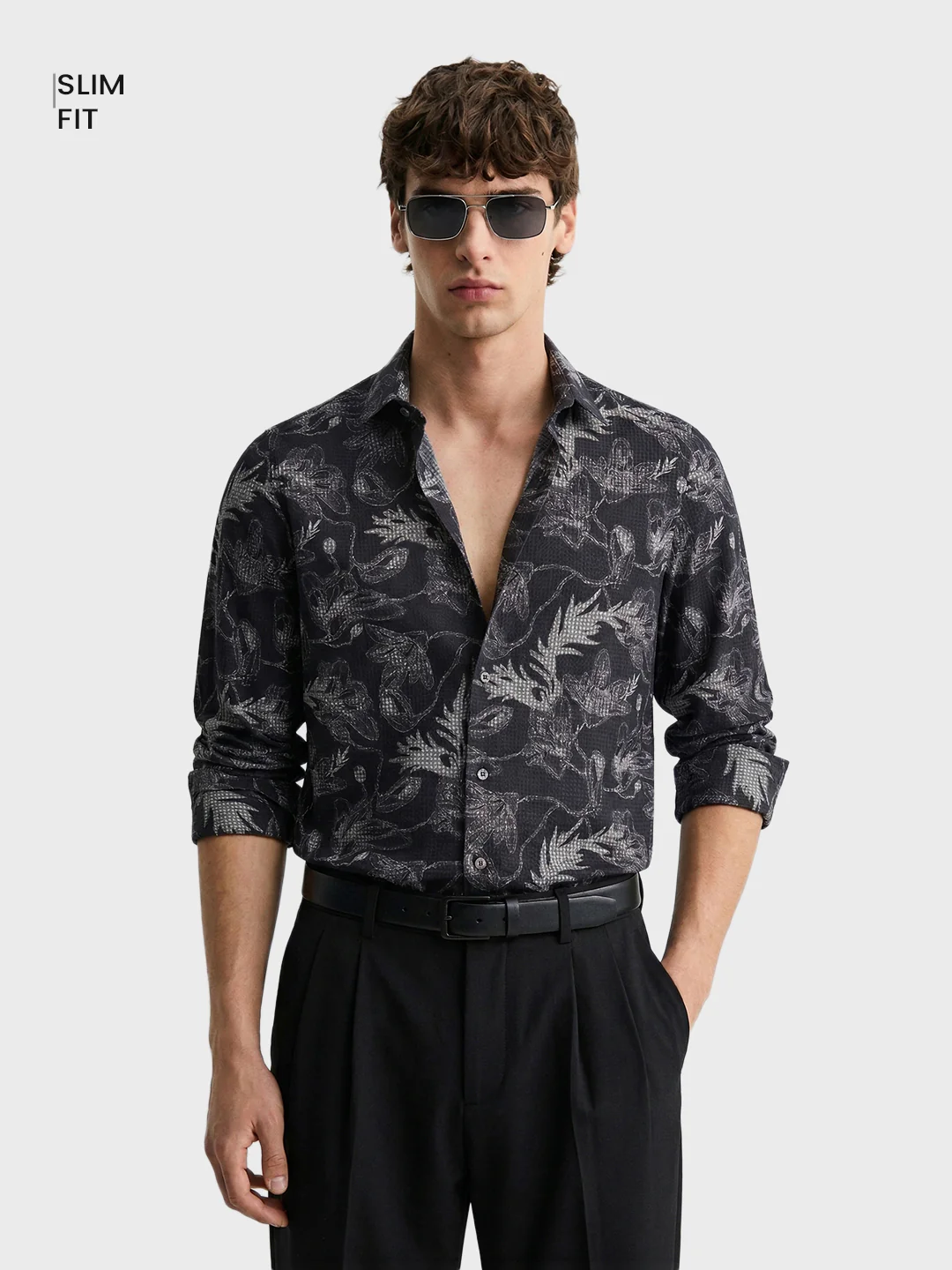 Men's Black Slim Fit Printed Casual Shirt - Image 2
