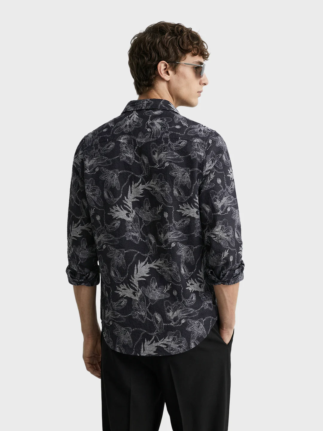 Men's Black Slim Fit Printed Casual Shirt - Image 5