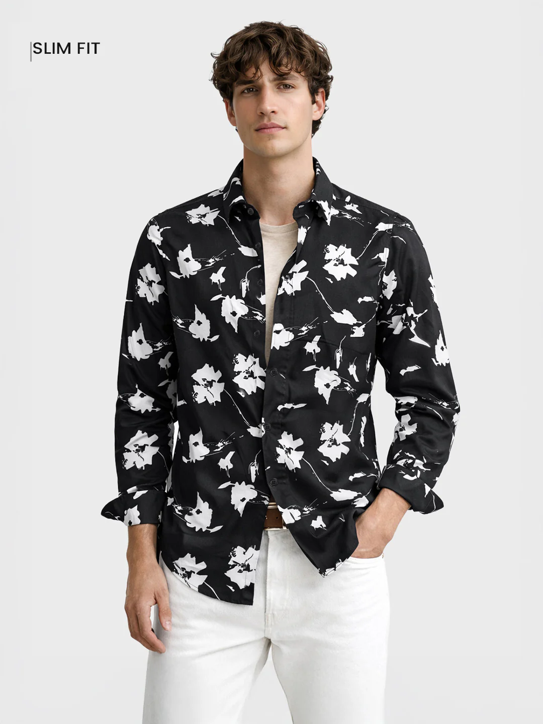 Men's Black Slim Fit Printed Party Wear Shirt - Image 2