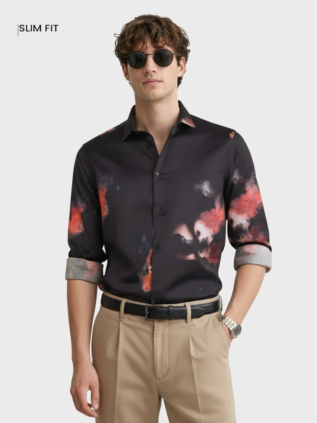 Men's Black Slim Fit Printed Party Wear Shirt - Image 2