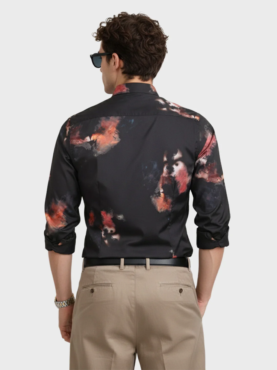 Men's Black Slim Fit Printed Party Wear Shirt - Image 3
