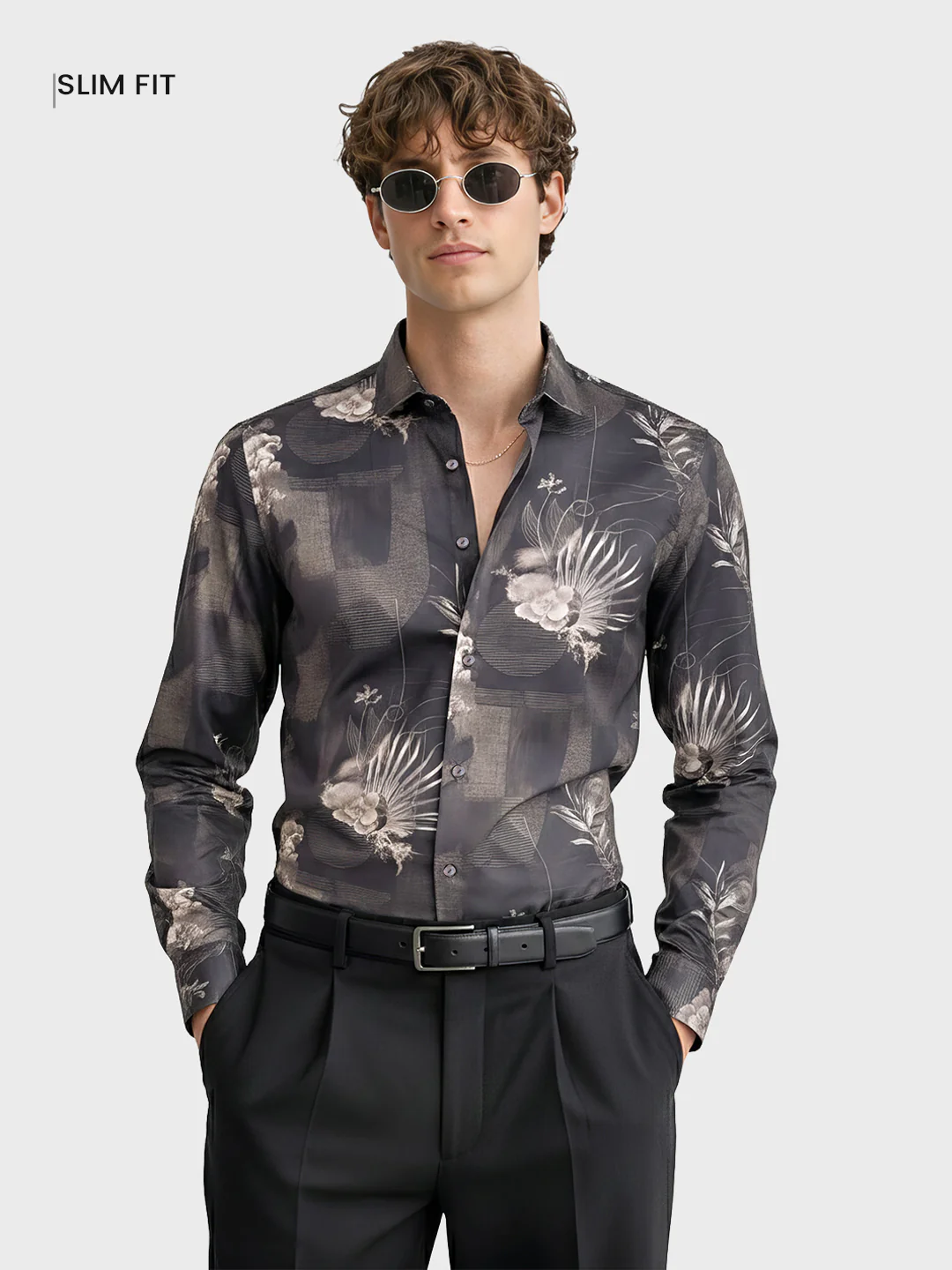 Men's Black Slim Fit Printed Party Wear Shirt - Image 2