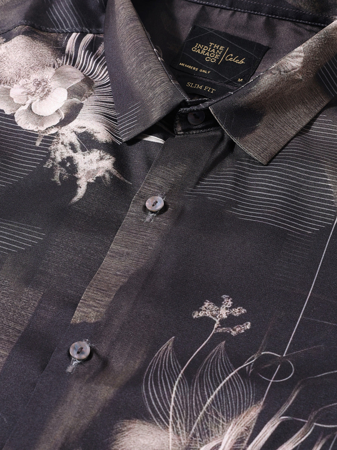 Men's Black Slim Fit Printed Party Wear Shirt - Image 3