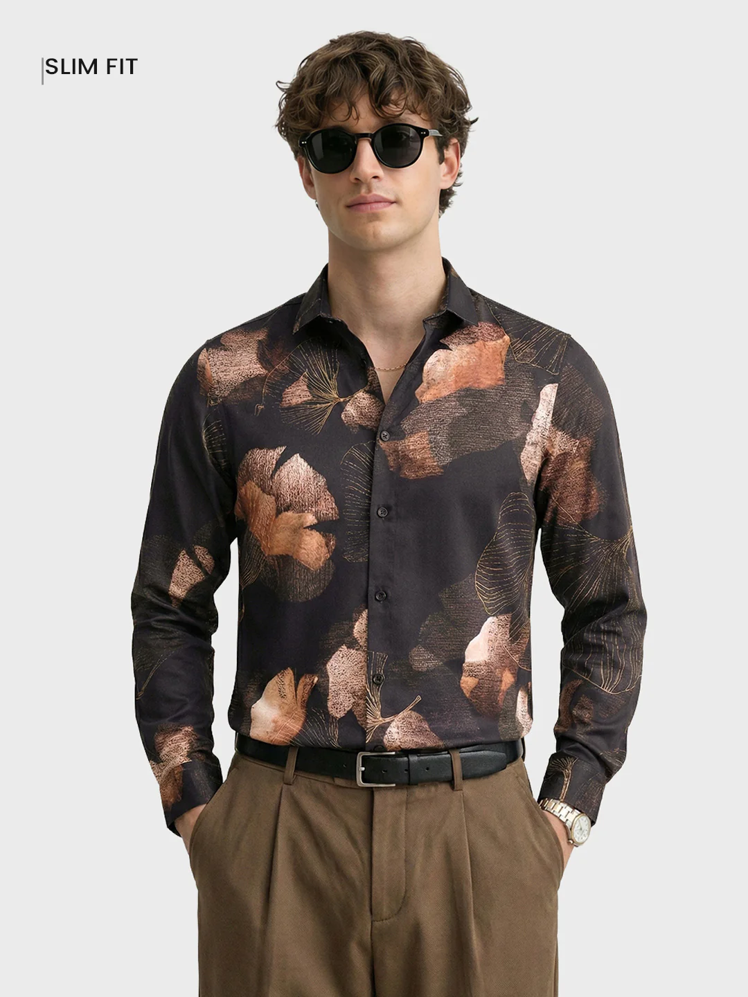 Men's Black Slim Fit Printed Party Wear Shirt - Image 2