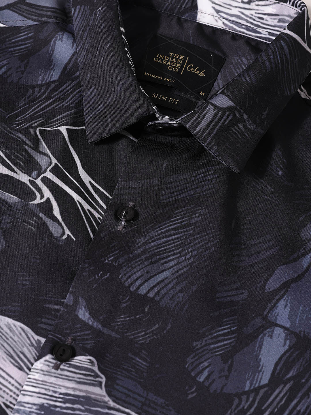 Men's Black Slim Fit Printed Party Wear Shirt - Image 3