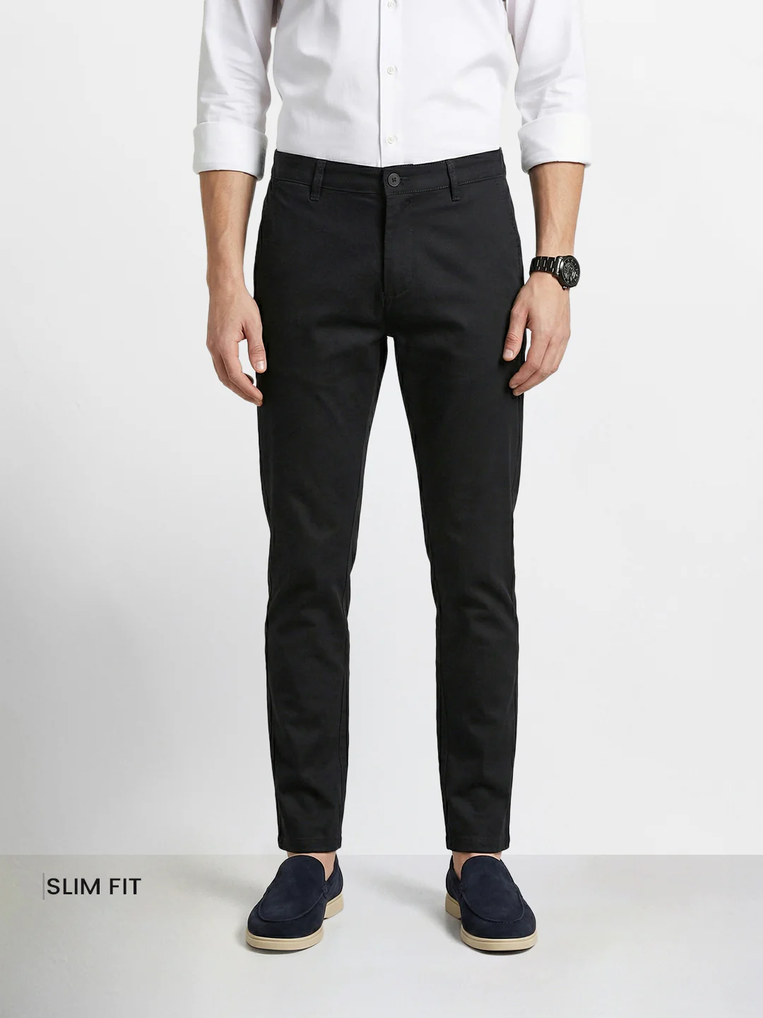 Men's Black Slim Fit Solid Casual Chinos - Image 2