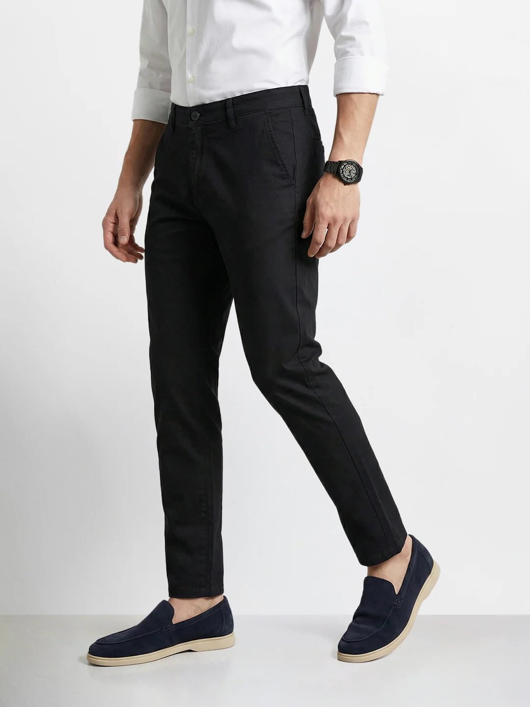 Men's Black Slim Fit Solid Casual Chinos - Image 3