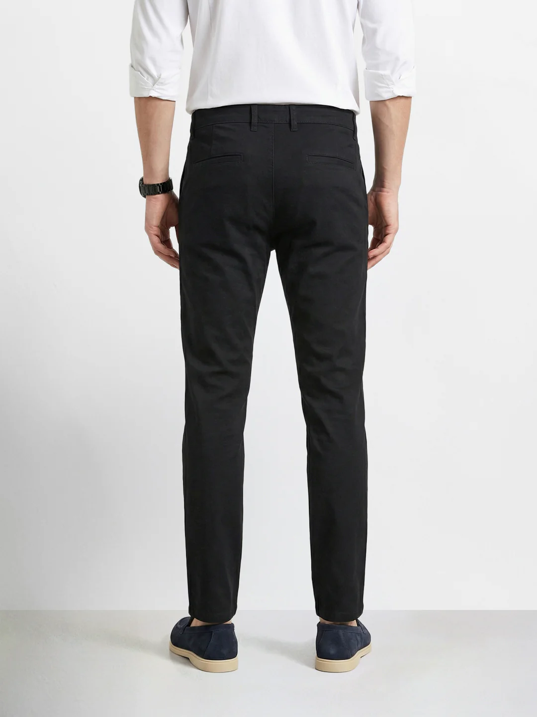 Men's Black Slim Fit Solid Casual Chinos - Image 4
