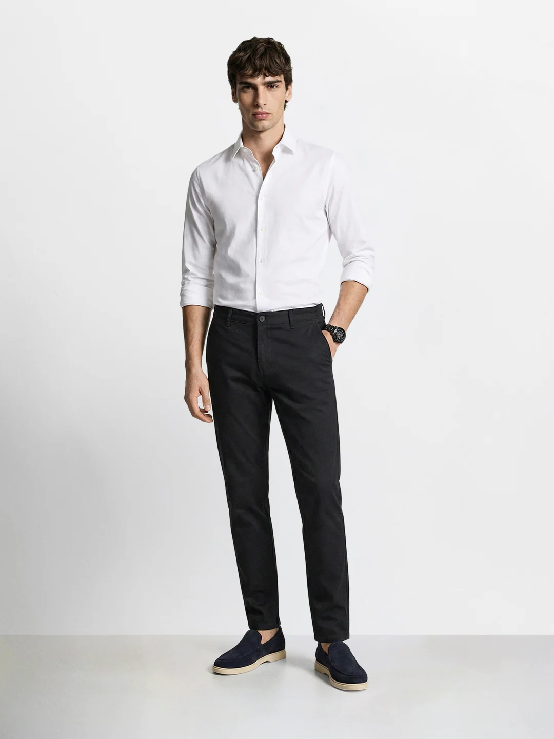 Men's Black Slim Fit Solid Casual Chinos - Image 5