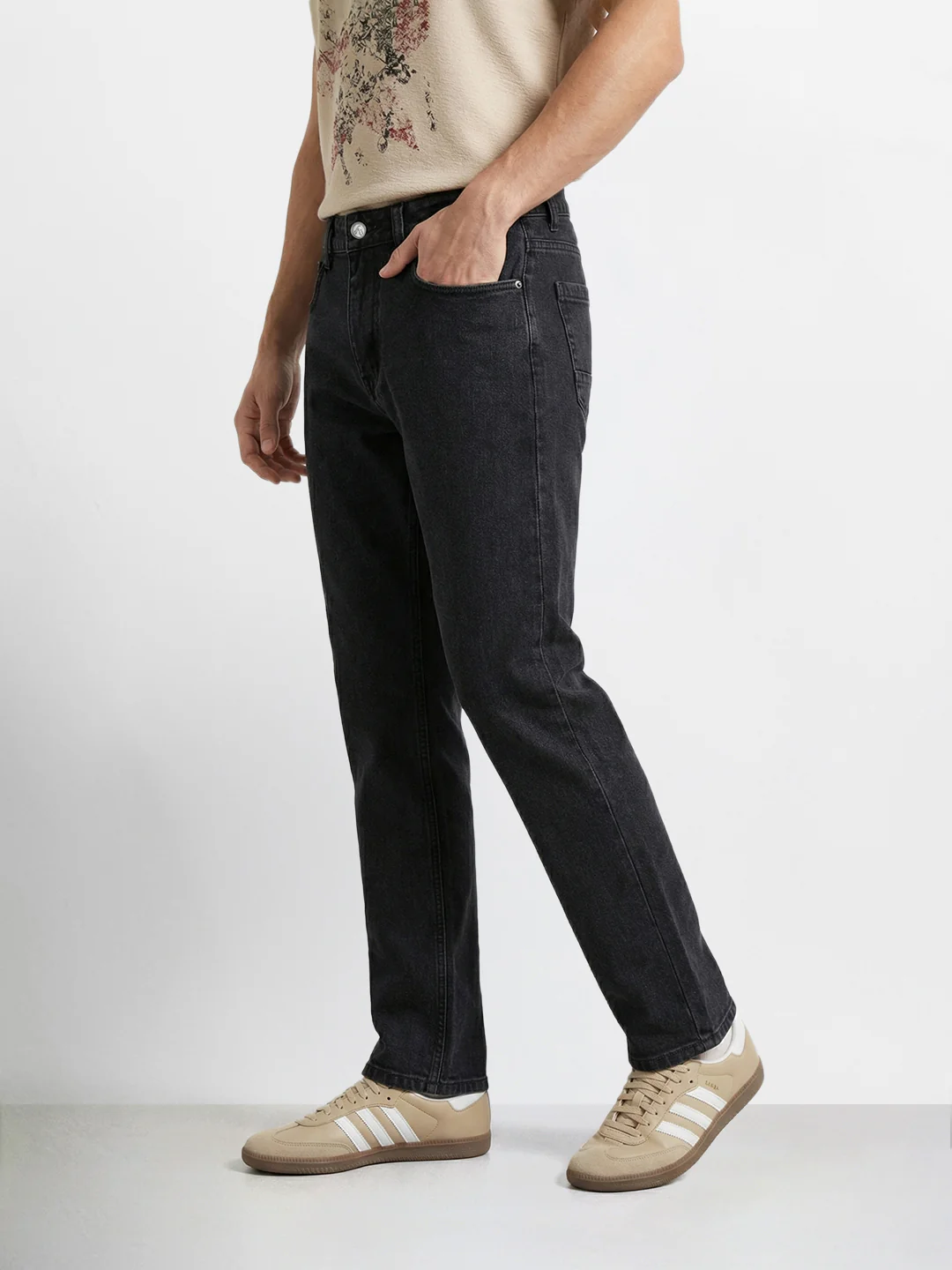 Men's Black Slim Fit Solid Casual Jeans - Image 2