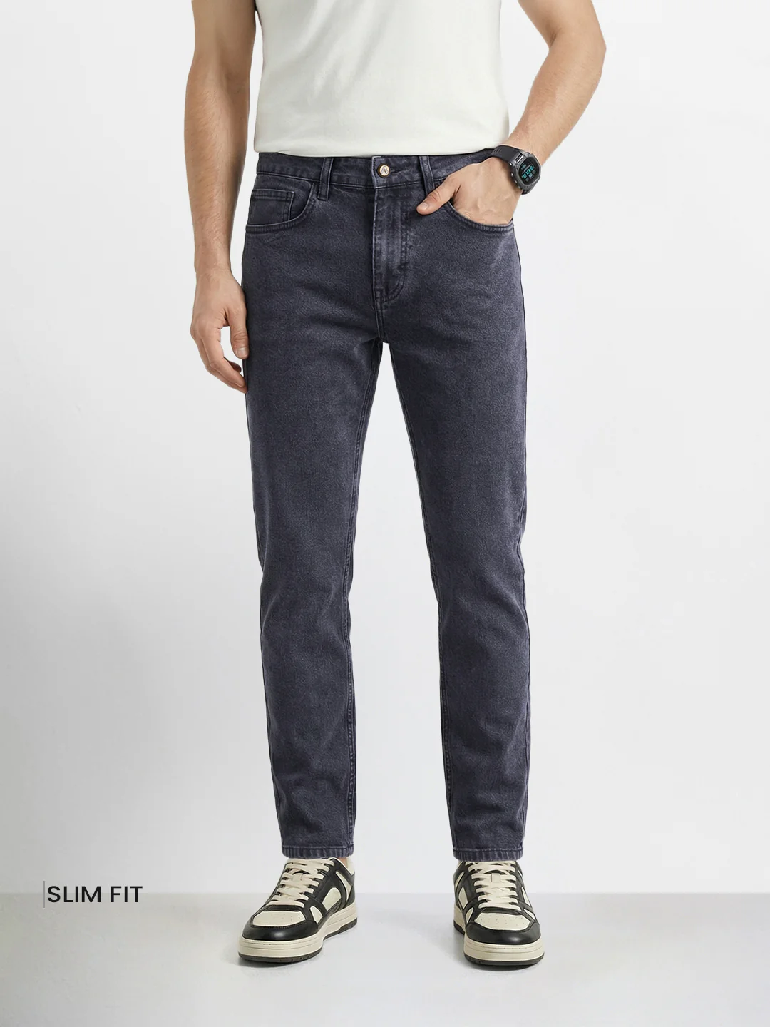 Men's Black Slim Fit Solid Casual Jeans - Image 2