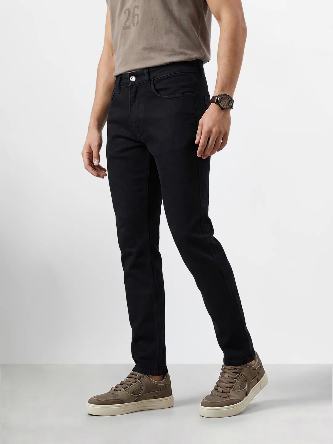 Men's Black Slim Fit Solid Casual Jeans - Image 3