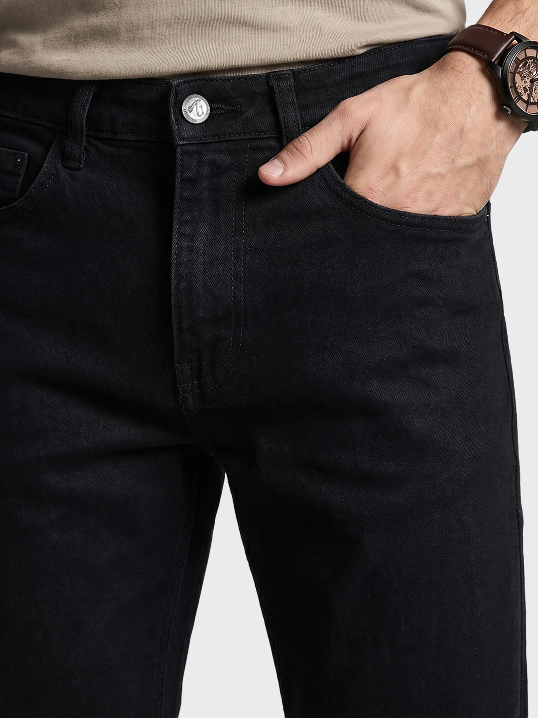 Men's Black Slim Fit Solid Casual Jeans - Image 8