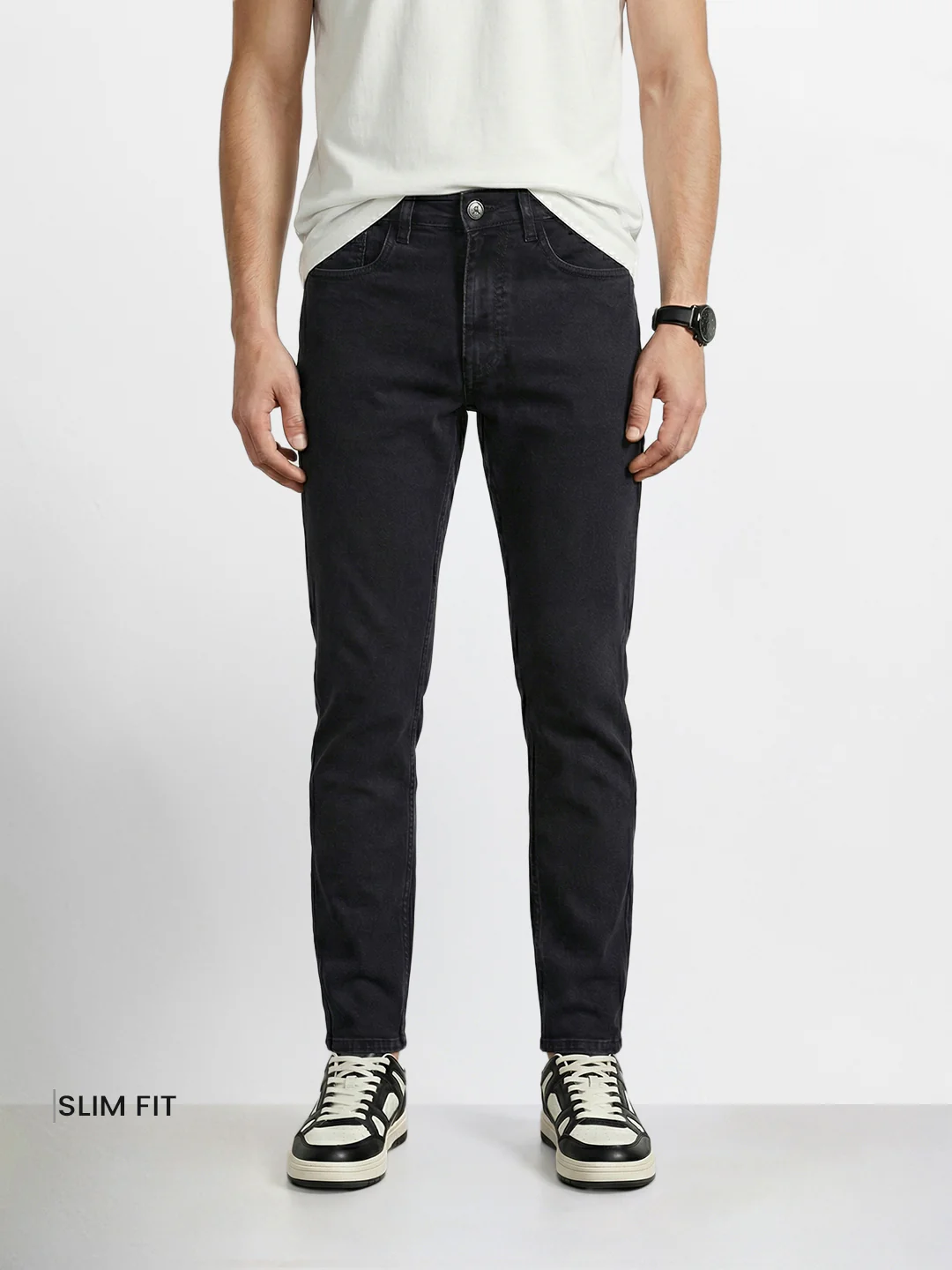Men's Black Slim Fit Solid Casual Jeans - Image 2